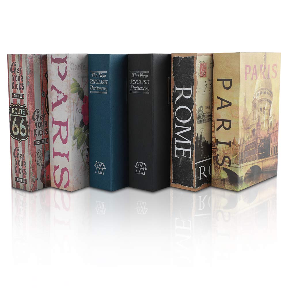 KYODOLED Diversion Book Safe with Key Lock, Secret Safe Metal Lock Box,Money Storage Collection Box,9.5" x 6.1" x 2.2" Paris Large
