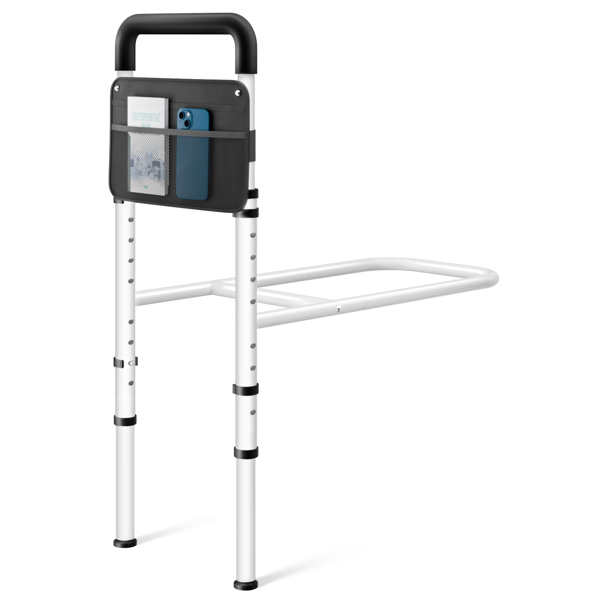 Josmimic Bed Rails for Elderly Adults Safety - Height Adjustable Bedrail with Storage Pocket and Non-Slip Handle Bar for Getting in&Out of Bed, Hold up to 300LBs - Fits Twin Full Queen King,Black