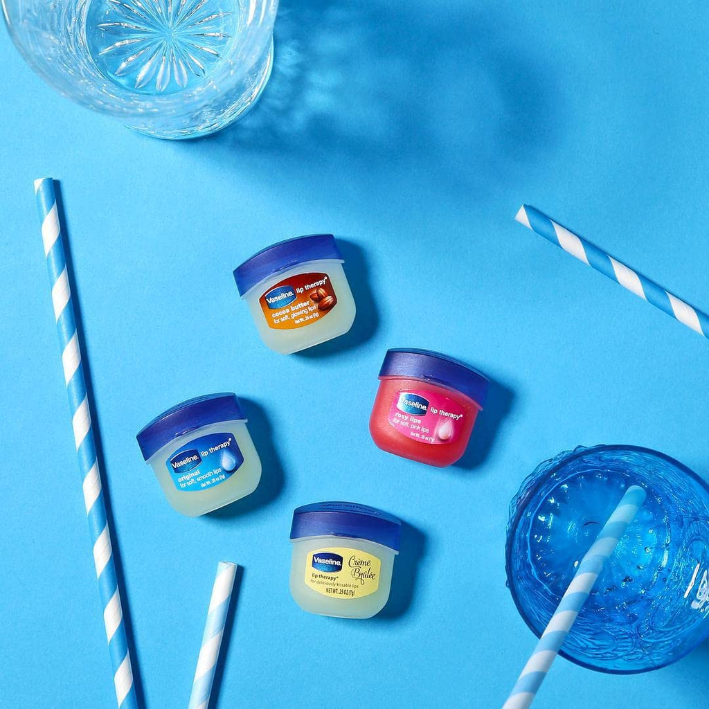 Vaseline Lip Therapy Variety 8-Pack – Original, Crème Brûlée, Rosy Lips, Cocoa Butter Mini Lip Balms for Soft, Glowing, and Deliciously Kissable Lips, 0.25 Oz Ea