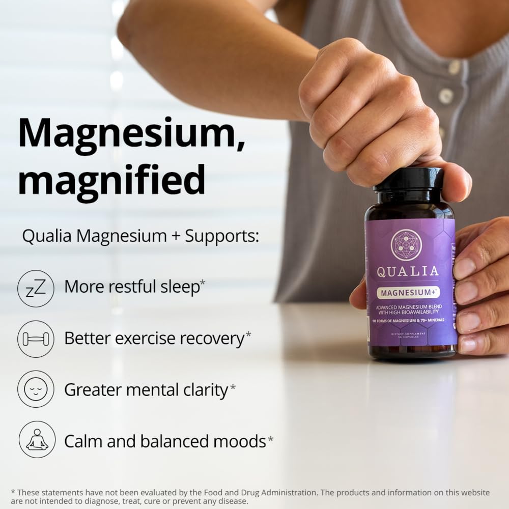 Qualia Magnesium+ | Doctor-Formulated. Premium Formula | High Bioavailability | 10 Forms of Magnesium & 70+ Minerals | Relaxed Mood, restful Sleep, & Exercise Recovery