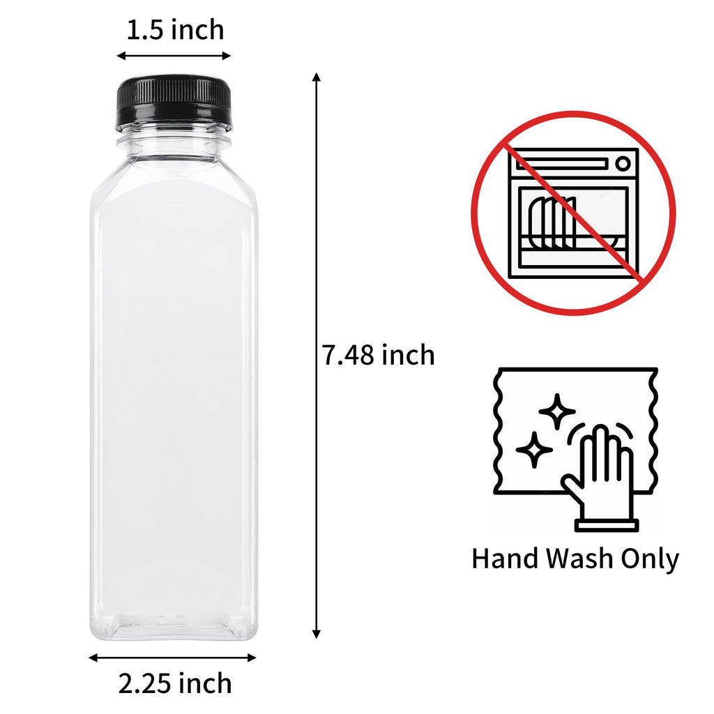 BAKHUK 36pcs 16oz Empty Plastic Juice Bottles with Caps, Reusable Clear Bulk Beverage Containers for Juice, Milk, Smoothie, and Other Beverages