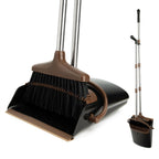 XXFLOWER Broom and Dustpan Set with Long Handle, Light Weight Stainless Steel Poles Stand Upright Dustpans with Broom Combo for Home Kitchen Office Pet Dog Hair, 1-Pack (Black Brown)