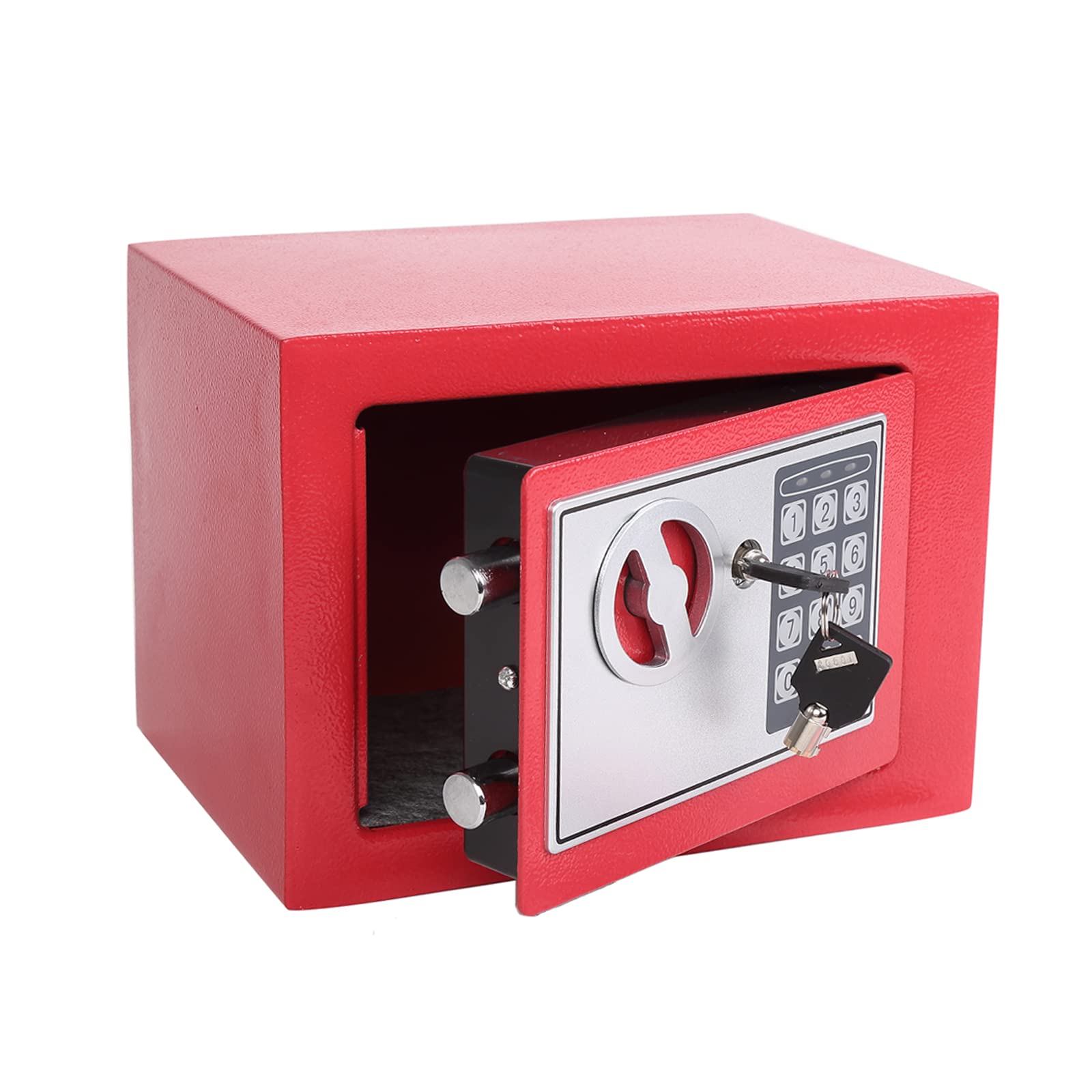 Yuanshikj Safe Box with Electronic Keypad, Small Hidden Steel Security Lock Box with Key, 0.23 Cubic Feet, 9.05" W x 6.69" D x 6.69" H, for Jewelry Gun Cash Use Storage money (RED)