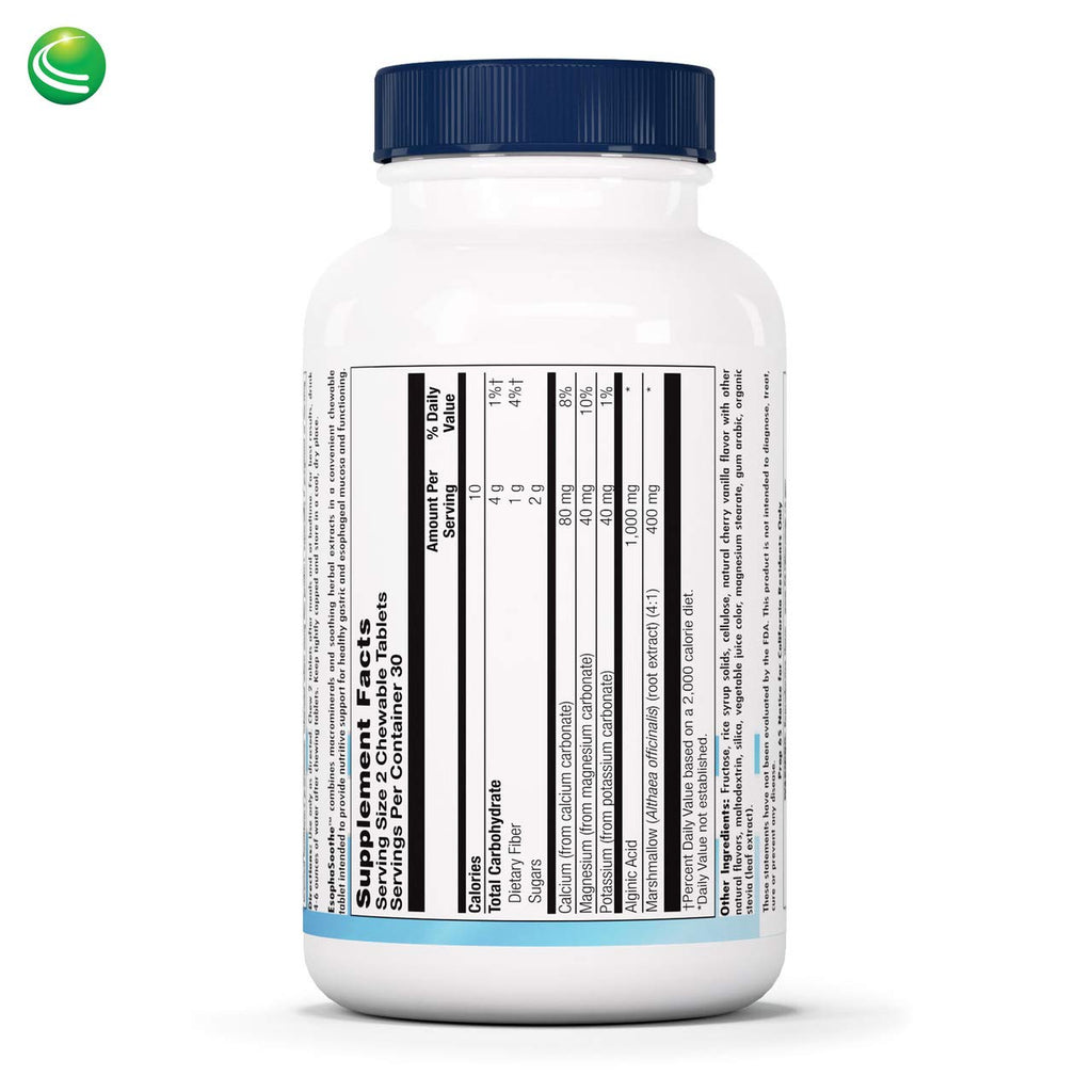 Nutra Biogenesis EsophaSoothe - Chewable Esophogeal Support with Magnesium, Potassium & Calcium for Men & Women - 60 Tablet Chews