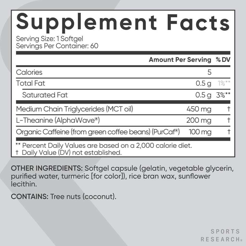 Sports Research­® L-Theanine + Caffeine Nootropic Supplement - 60 Softgels