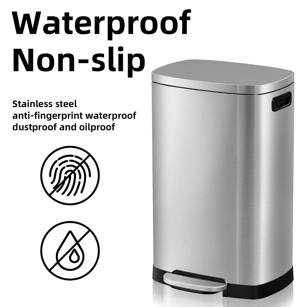 KdbK Kitchen Trash Can with Lid, 13 Gal Stainless Steel Pedal Garbage Can