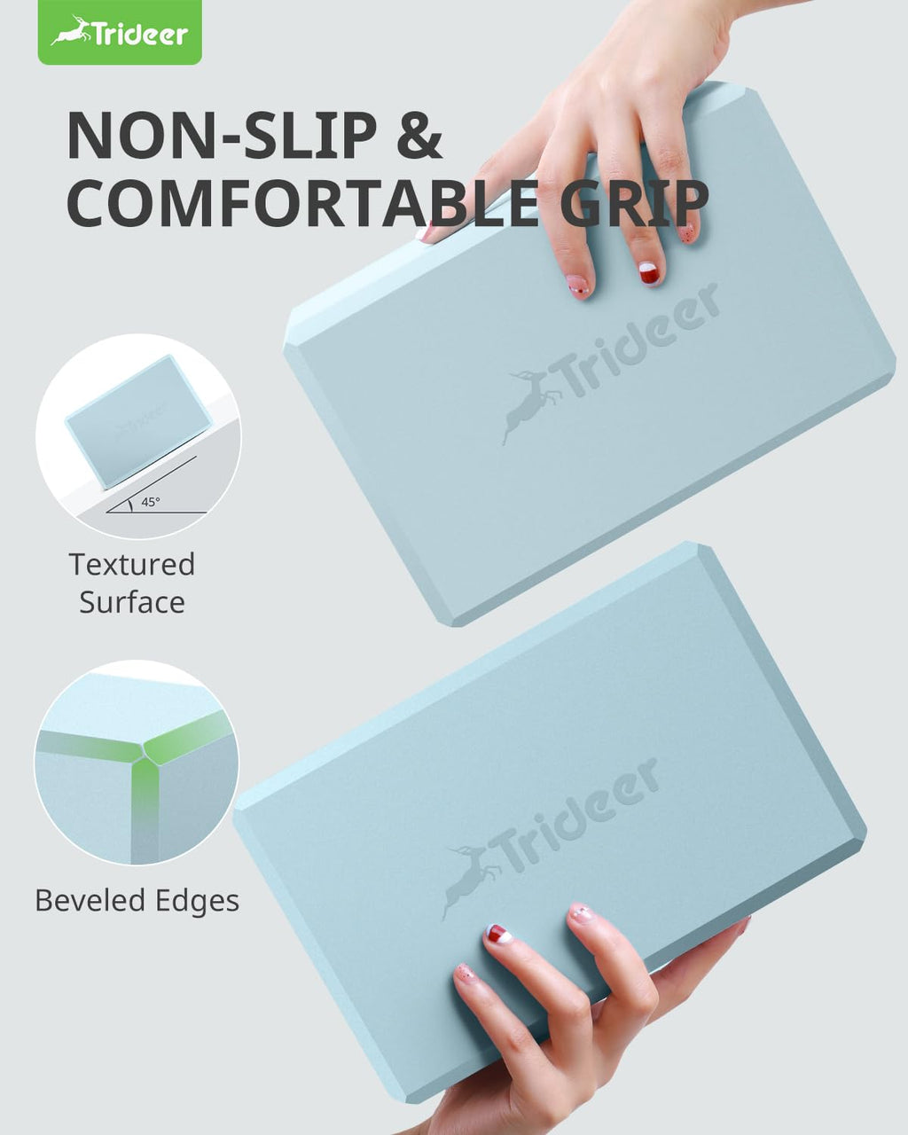 Trideer Yoga Block, Soft Non-Slip Surface Premium Foam Blocks, Supportive, Lightweight, Odor Resistant, Yoga Accessories for Pilates Meditation General Fitness Stretching Toning (Light Blue-2 Pack)