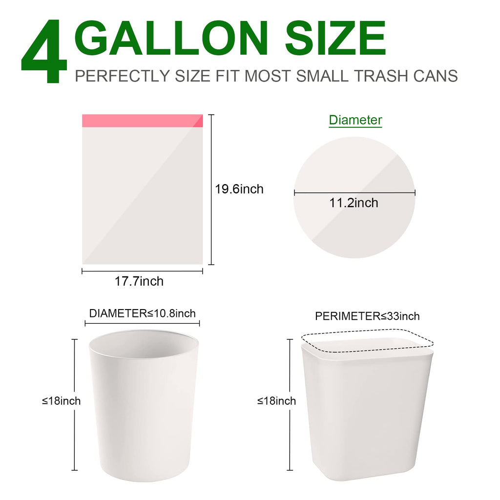 Drawstring Small Trash Bags, Magesh 4 Gallon Drawstring Extra Thick Garbage Bags Unscented, Quick Cinch for Bathroom Kitchen Office Small Can, 44 Count, White