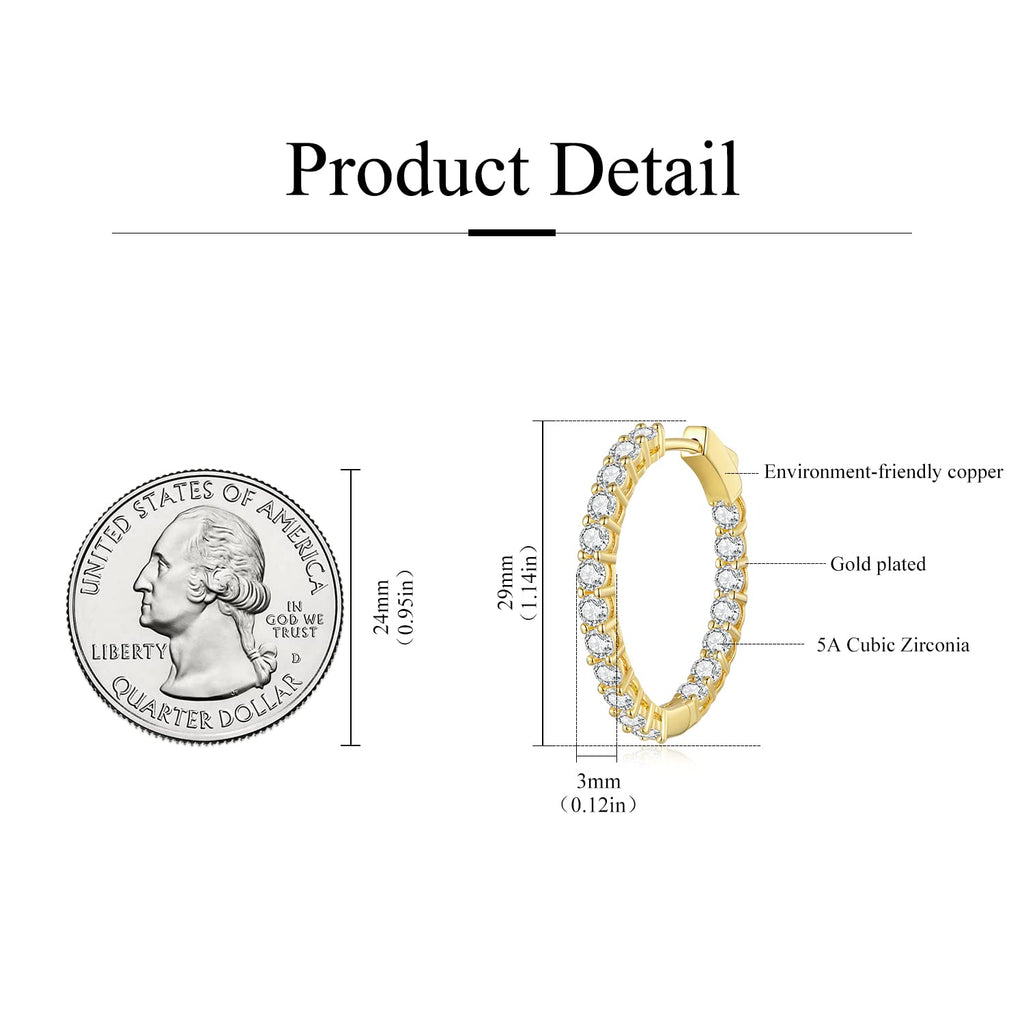 WOSTU Gold Hoop Earrings for Women,Cubic Zirconia CZ Hoop Earrings