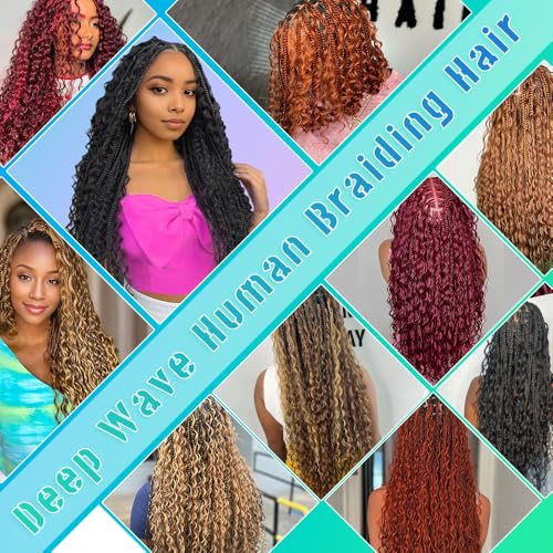 Blonde Human Braiding Hair for Boho Braids 22 Inch 6 Bundles Human Hair Braiding Hair Deep Wave Bulk Human Hair for Braiding No Weft Curly Human Hair Brading Hair Extensions 150g 27#
