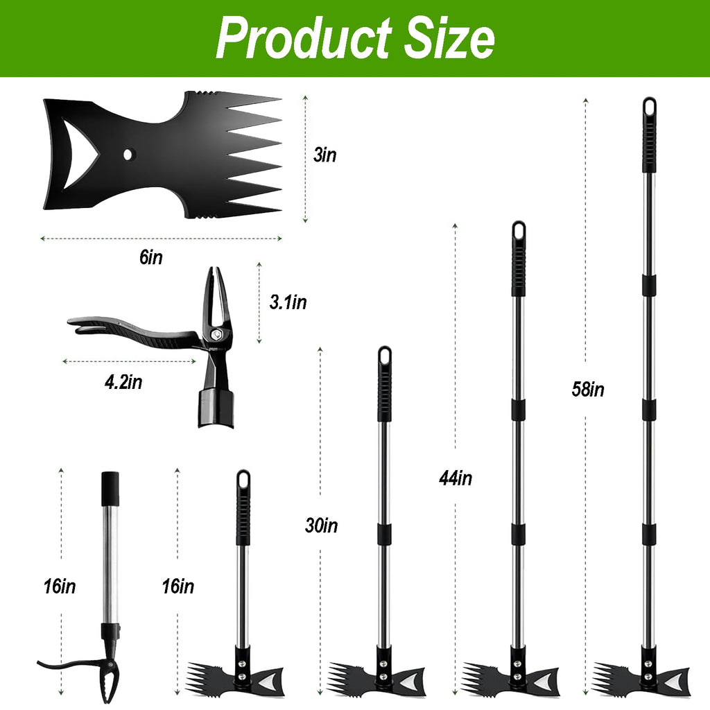 KINFIDTOW 58" Stand Up Weed Puller Tool with Long Handle, 2 in 1 Manual Weeder & Garden Hoe, 4-Claw Steel Head Weed Remover with Gloves for Yard Lawn Patio Garden