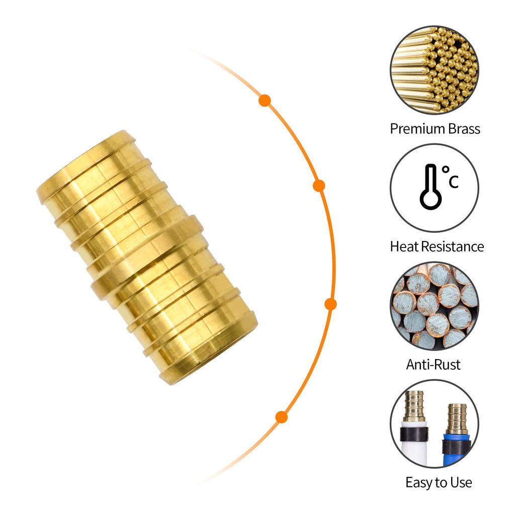 10 Pack 3/4" PEX Fittings, Brass Straight Coupling Fittings