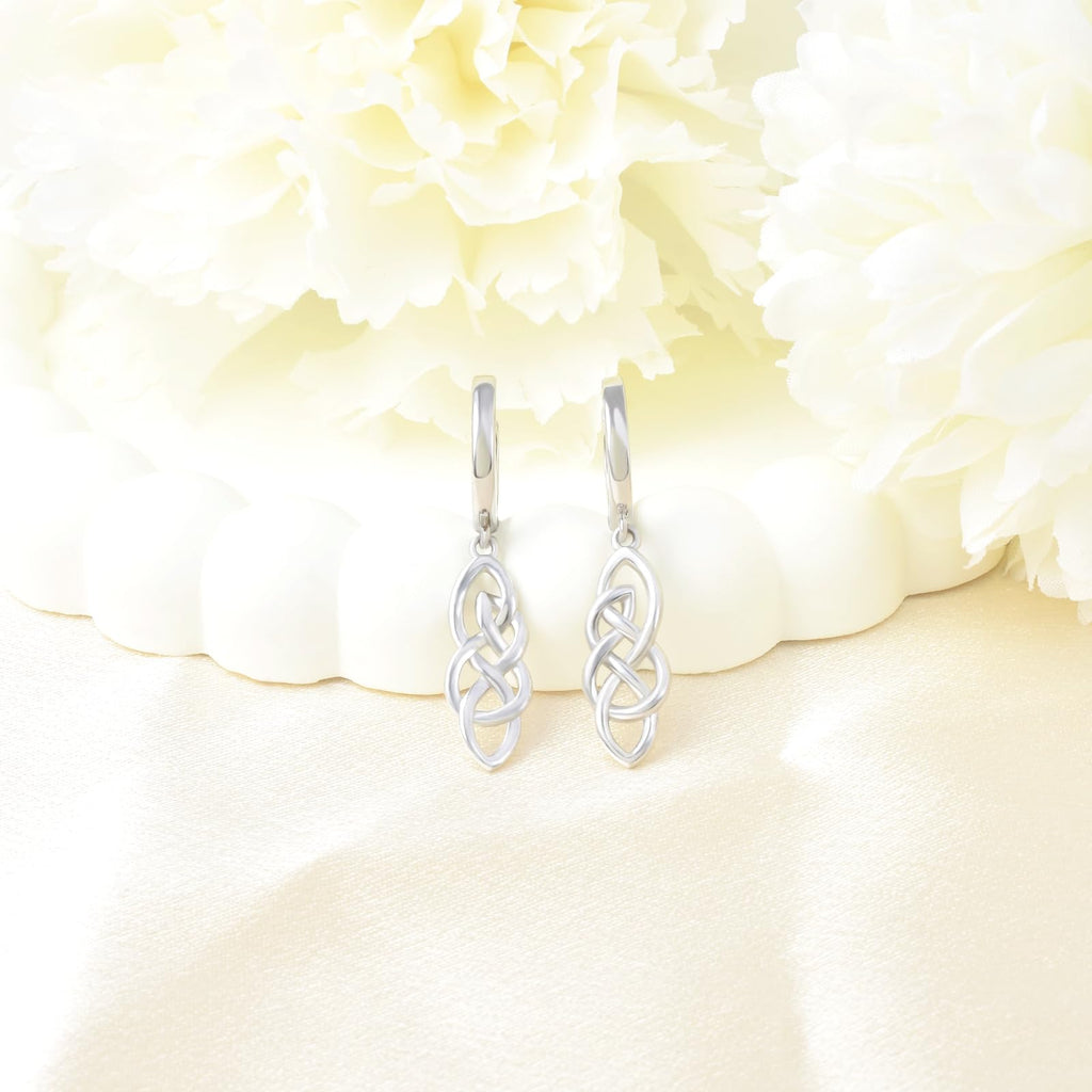 Celtic Knot Earrings for Women - Sterling Silver Hoop Earrings for Women Trendy Hypoallergenic Long Loop Earrings with Dangling Charm for Sensitive Ears Classic Fashion Huggie Earrings Gifts