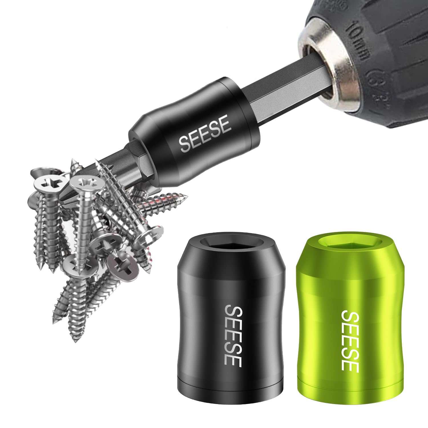 SEESE Strong Magnetic Screw Ring: 1/4 Inch/ 6.35 mm Universal Magnetic Screw Holder - Removable Magnetic Screwdriver Drill Bit Holder for Hex Screwdriver and Power Bits(2 Pcs)