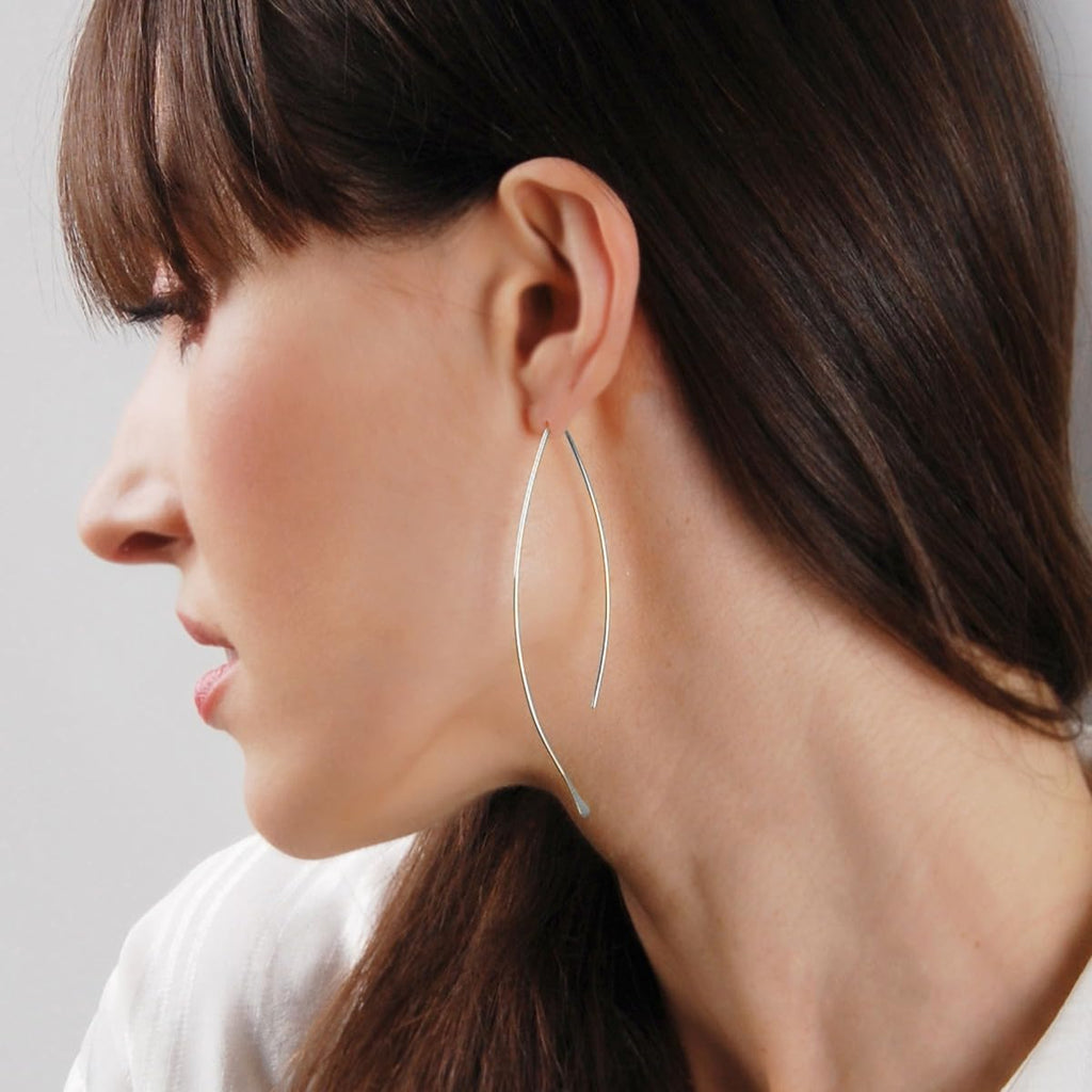 Upside Down Hoop Earrings - Sterling Silver Plated Threader Hoops for Women