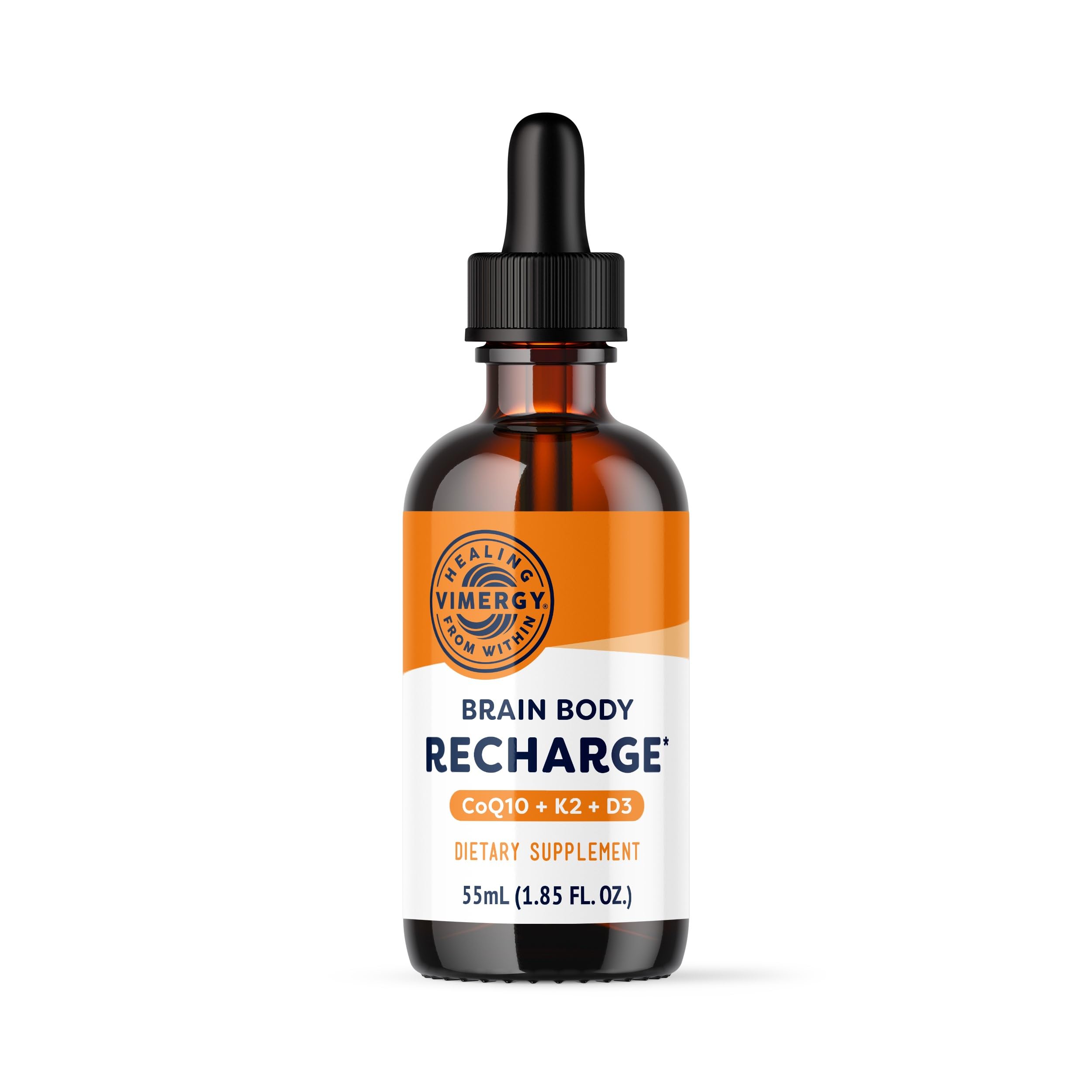 VIMERGY Brain Body Recharge* - W/Vitamin D3, K2 & CoQ10 – Boosts Cellular Energy – Fortifies Blood Vessels and Bones – Defends Against Free radicals – Vegan and Gluten Free – 55mL
