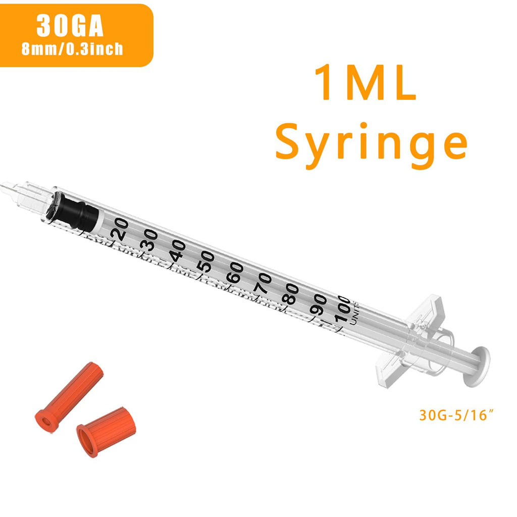 U-100 Disposable Syringes with Needle,1ml/cc,30G 5/16"(8mm) Needle,Individually Wrapped–50 Pack| Lab Supplies