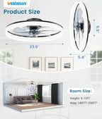 VOLISUN Low Profile Ceiling Fans with Lights and Remote, 24in Fandelier Ceiling Fan Flush Mount, 3000K-6500K Smart Bladeless LED Fan Light, Black Modern Ceiling Fans with Lights for Bedroom