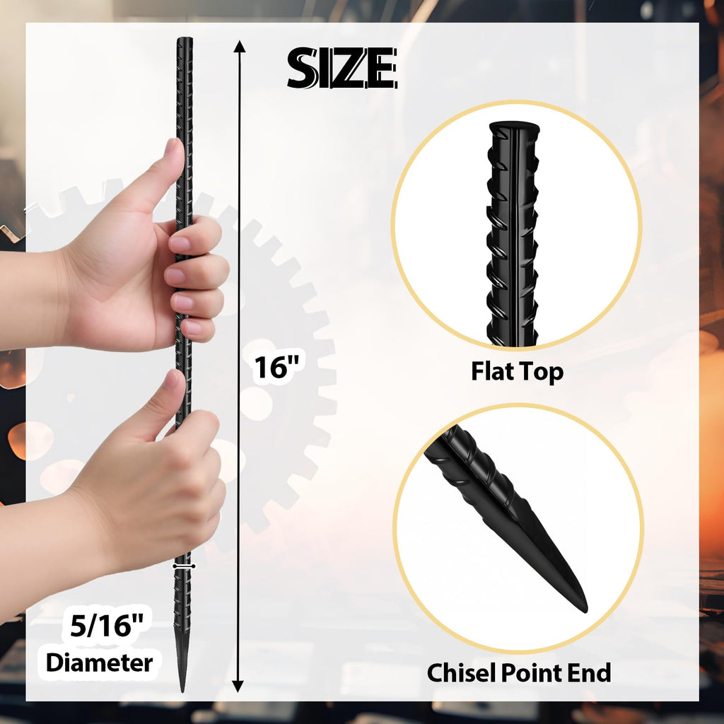 Homwin 16 inches Rebar Stakes 24-Pack Straight Metal Stakes Heavy Duty 5/16" Diameter Ground Stake for Tent, Fence, Landscaping, Concrete Forming, Outdoor Decoration and Plant Support