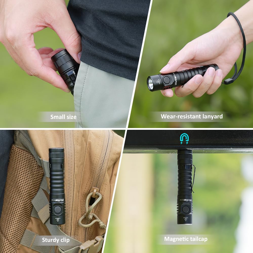 Wurkkos FC11C EDC Flashlight 1200 High Lumen, 90 High CRI Led Flashlight Rechargeable, 6 Modes, Magnetic Tail, IP68 Waterproof Small Pocket Flash Light for Camping Hiking Dog Walking (Black 4000K)