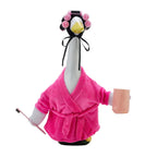 POZMTIORE Lady Porch Goose Outfit Set for 23'' Cement Plastic Lawn Goose Statue Bathrobe, Hair Rollers, Toothbrush & Cup for Garden Yard Decor (Rose Red)