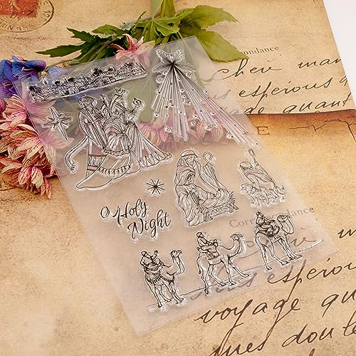 Arbuya Christmas Jesus Clear Stamps for Card Making or Journaling X-Mas Camel Holly Night Rubber Stamps for Scrapbooking Journals Paper Crafts Decoration