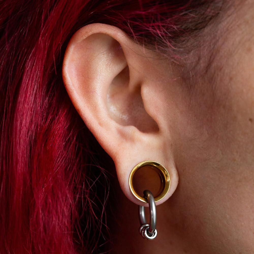 Pierced Owl Gold Plated Stainless Steel Double Flared Tunnel Plug Earrings, Sold as a Pair (12mm (1/2"))