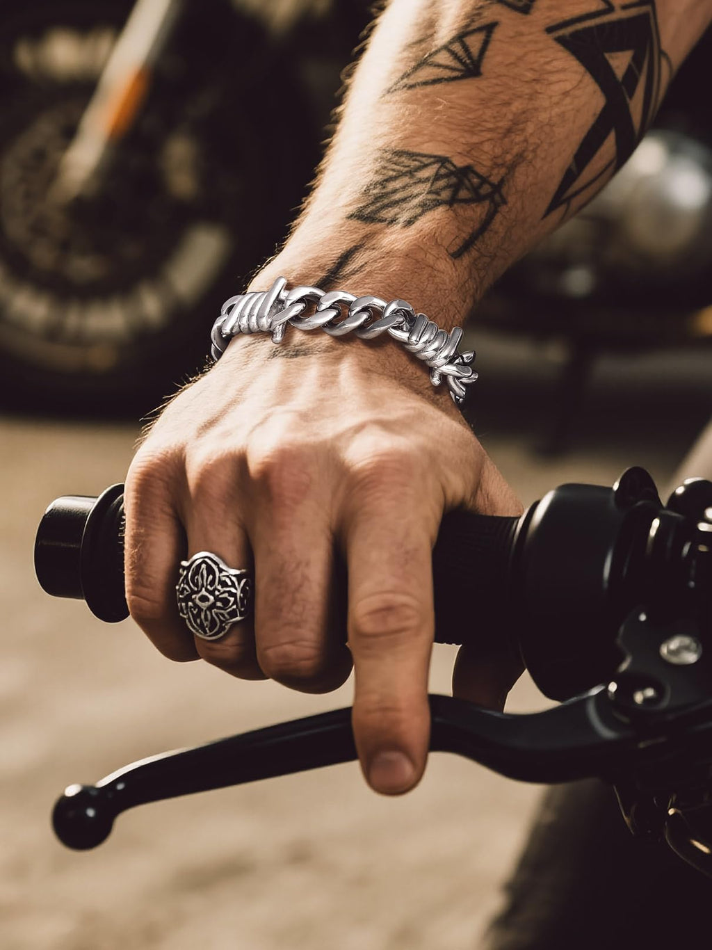 Bandmax 12MM Chunky Cuban Chain Bracelet for Men Stainless Steel Punk Emo Style Barbed Wire Bracelets Thorn Wristlet Adjustable Gift for Son Grandson Husband
