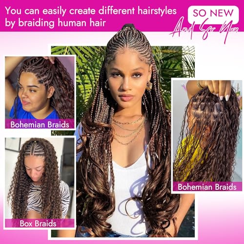 28 Inch Human Braiding Hair Deep Water Wave 2 Bundles/Pack 50g, Dark Brown Bulk Human Hair Braiding Hair for Boho Braids, Curly Wet and Wavy Braiding Boho Human Hair for Braiding No Weft