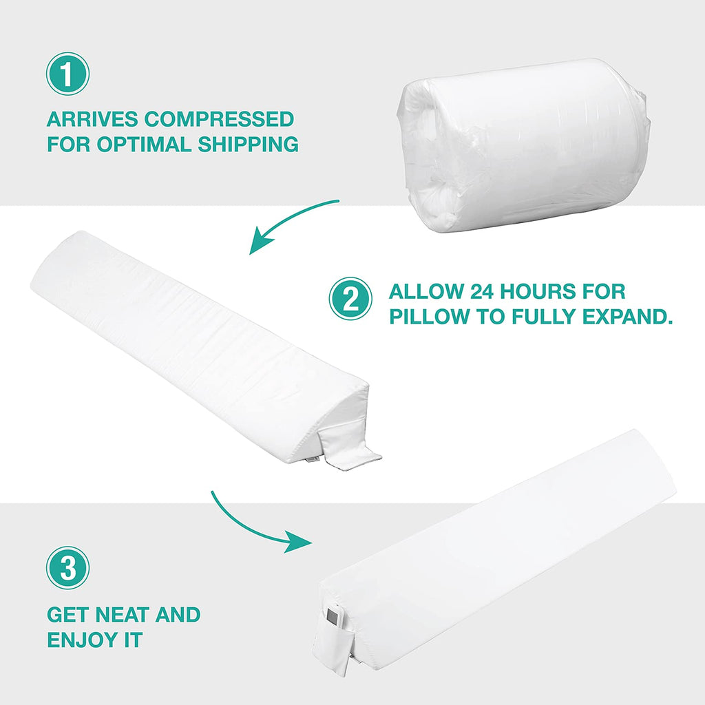 Vekkia King Bed Wedge Pillow for Headboard – High-Density Foam Fills Gaps (0-5.5") Between Mattress and Headboard, Wedge Pillow with Pockets for Phone & Remotes, Washable Cover (White)