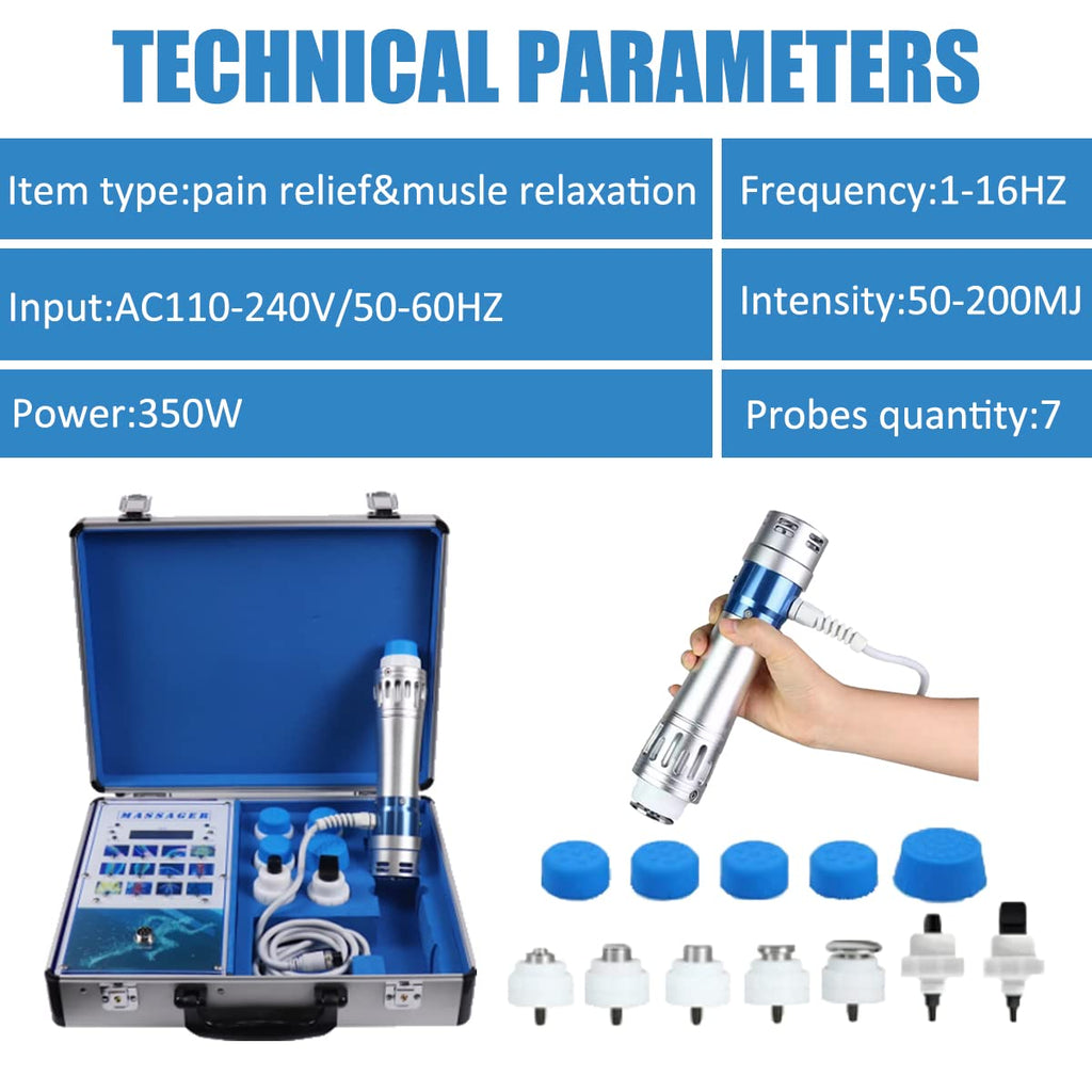 Shockwave Therapy Machine, Effective Electromagnetic Extracorporeal Shock Wave Therapy Machine Pain Relief Body Massager Muscle Relax Massage Gun with 7 Massage Heads