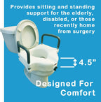 Carex E-Z Lock Raised Toilet Seat with Handles, 4.5 Inch Toilet Seat Riser with Arms, Toilet Riser Fits Most Toilets, Elongated or Round, Toilet Seat Lifter, White