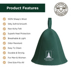 Northwood Sauna - Sauna Hat - 100% Wool Felt - Banya Hair Cap for Men & Women - One-Size-Fits-All - Spruce Green & Soft Beige (2 Pack)