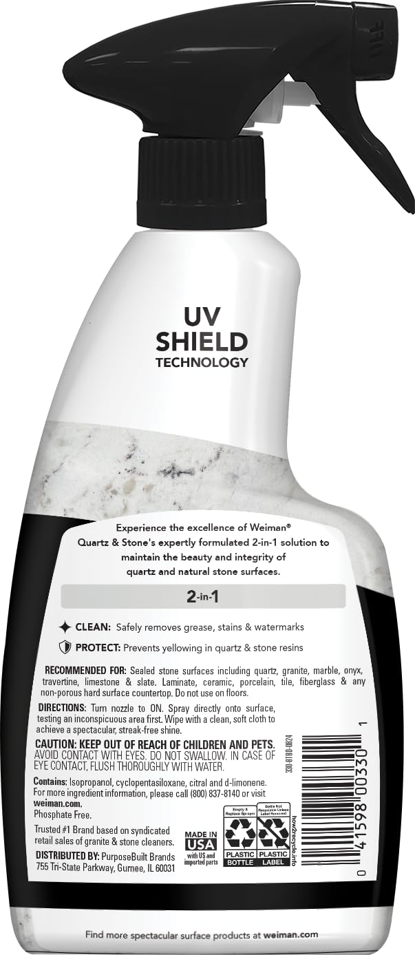 Weiman Quartz Countertop Cleaner and Polish (2 Pack w/Micro Towel) Clean and Shine Your Quartz Countertops Islands and Stone Surfaces with Ultra Violet Protection