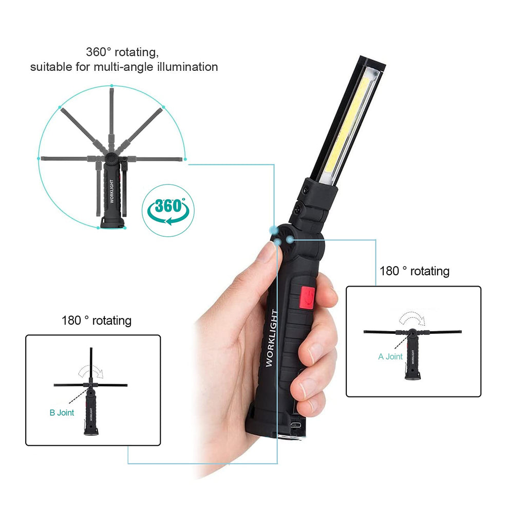 Fathers Day Tool Gifts for Men Dad LED Work Light, 4 Pack Rechargeable Flashlight with Magnetic Base & Hook, Battery Display, 360° rotation, 5 Modes Folding Work Light for Mechanics, Garage, Repairing