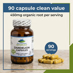 Pure Mountain Botanicals Dandelion Root Capsules - 450mg Organic Supplement - 90 Kosher Vegan Non-GMO Dandelion Pills