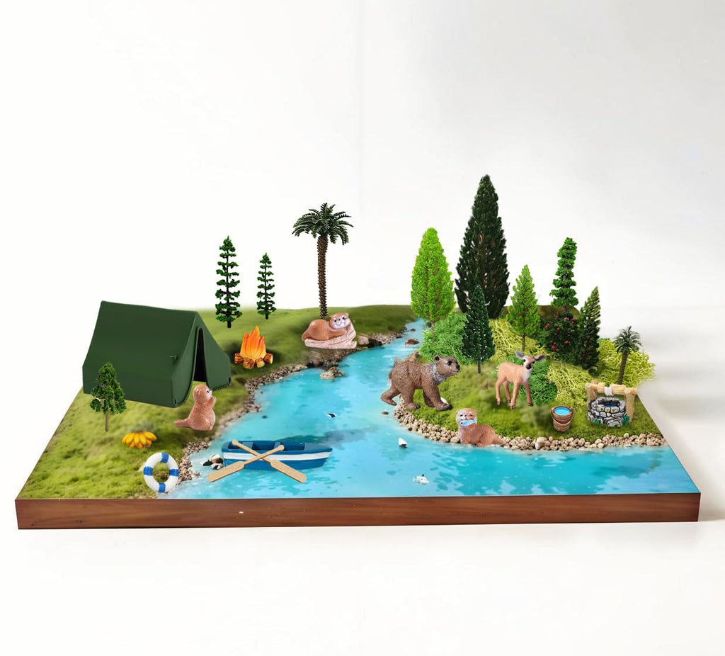 QuarenDen Miniature Garden Accessories, 32 Pcs, Model Scenery Kit, Forest Animal Figures with Model Trees Craft Grass for DIY Crafts, Micro Landscape Decoration