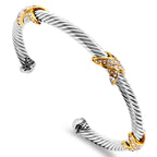 Twisted Cable Bracelets for Women Adjustable 5mm Thin Stainless Steel Cuff Bangle Designer Inspired david+yurman bracelet Christmas Day Gifts (C Silver & Gold)
