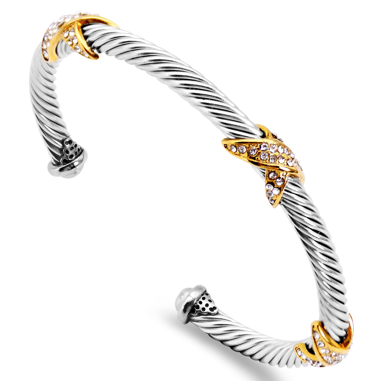Twisted Cable Bracelets for Women Adjustable 5mm Thin Stainless Steel Cuff Bangle Designer Inspired david+yurman bracelet Christmas Day Gifts (C Silver & Gold)