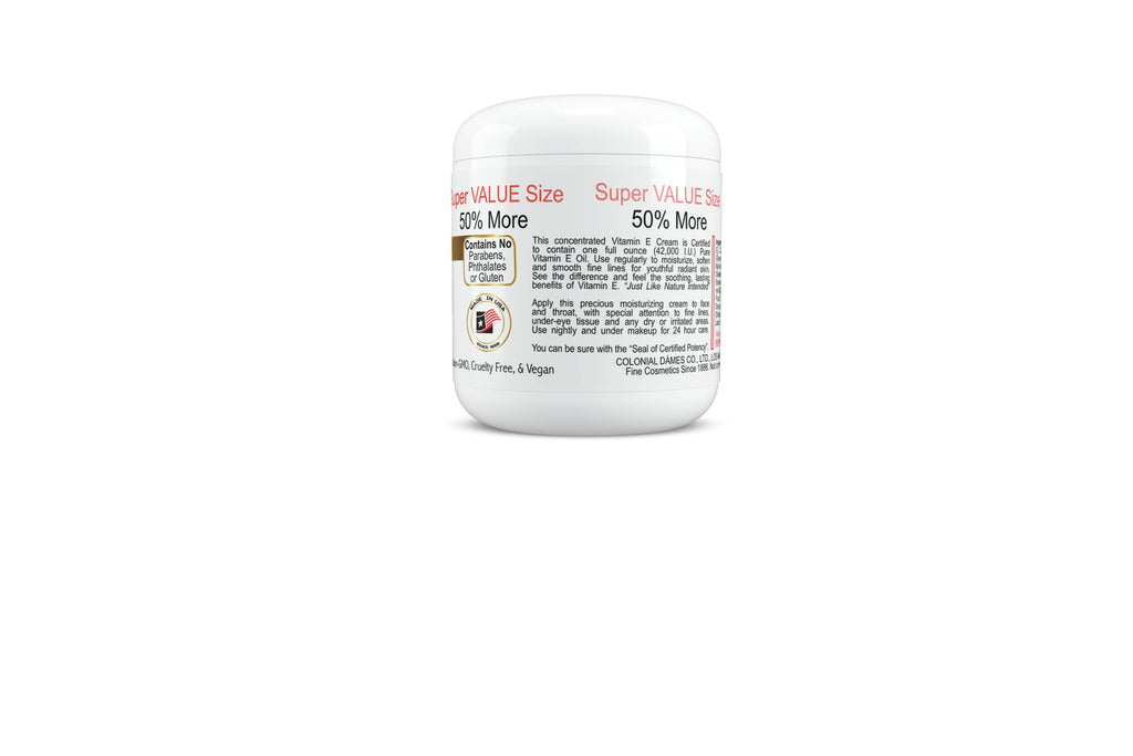 Colonial Dames Concentrated Vitamin E Moisturizing Cream 42,000 I.U. for Hydrating & Moisturizing Chapped Dry Skin & Fine Lines.