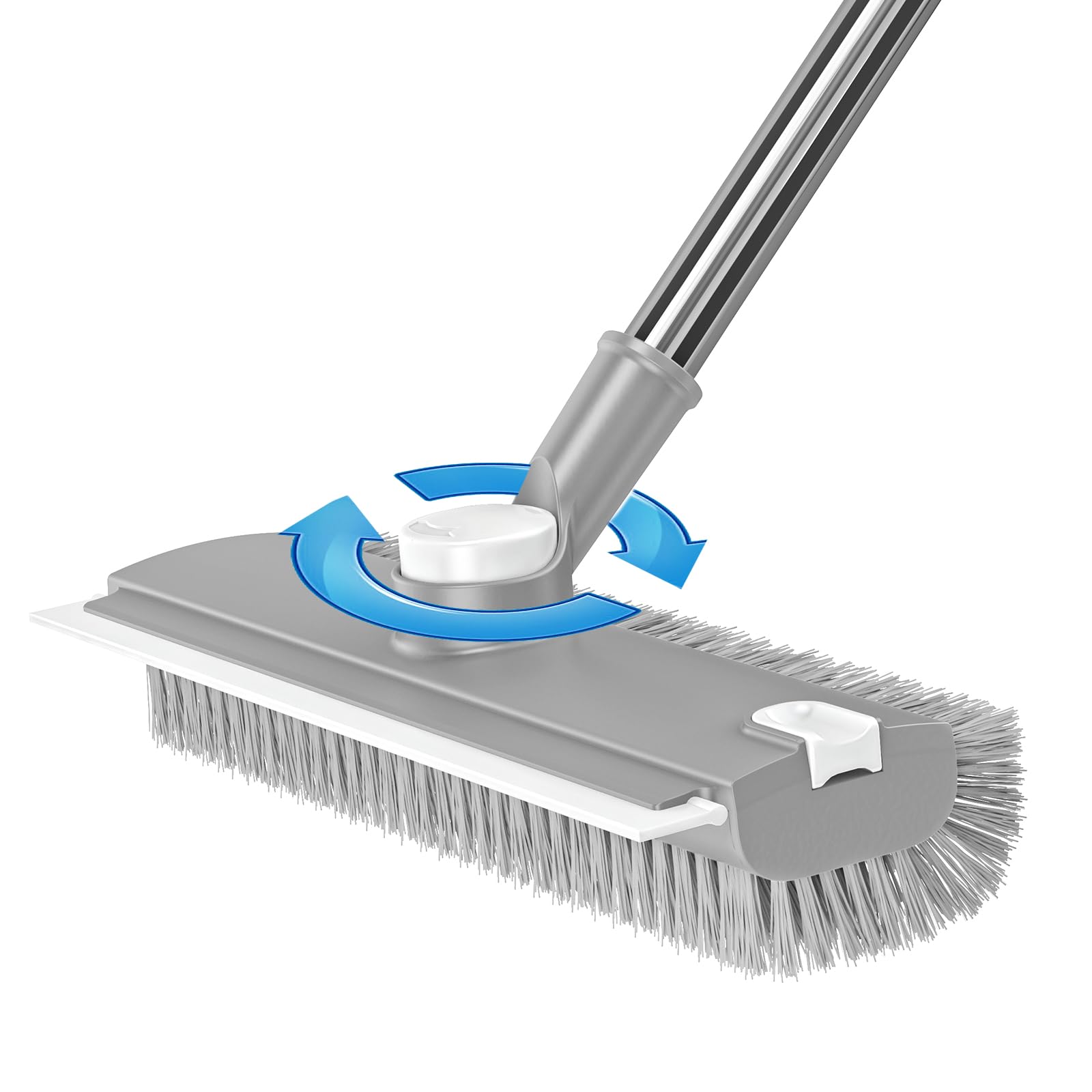 EHADOO Floor Scrub Brush with Long Handle: 3 in 1 Heavy-Duty Floor Scrubber Brush with Squeegee for Cleaning Tile Bathroom Deck Kitchen Patio - Gray