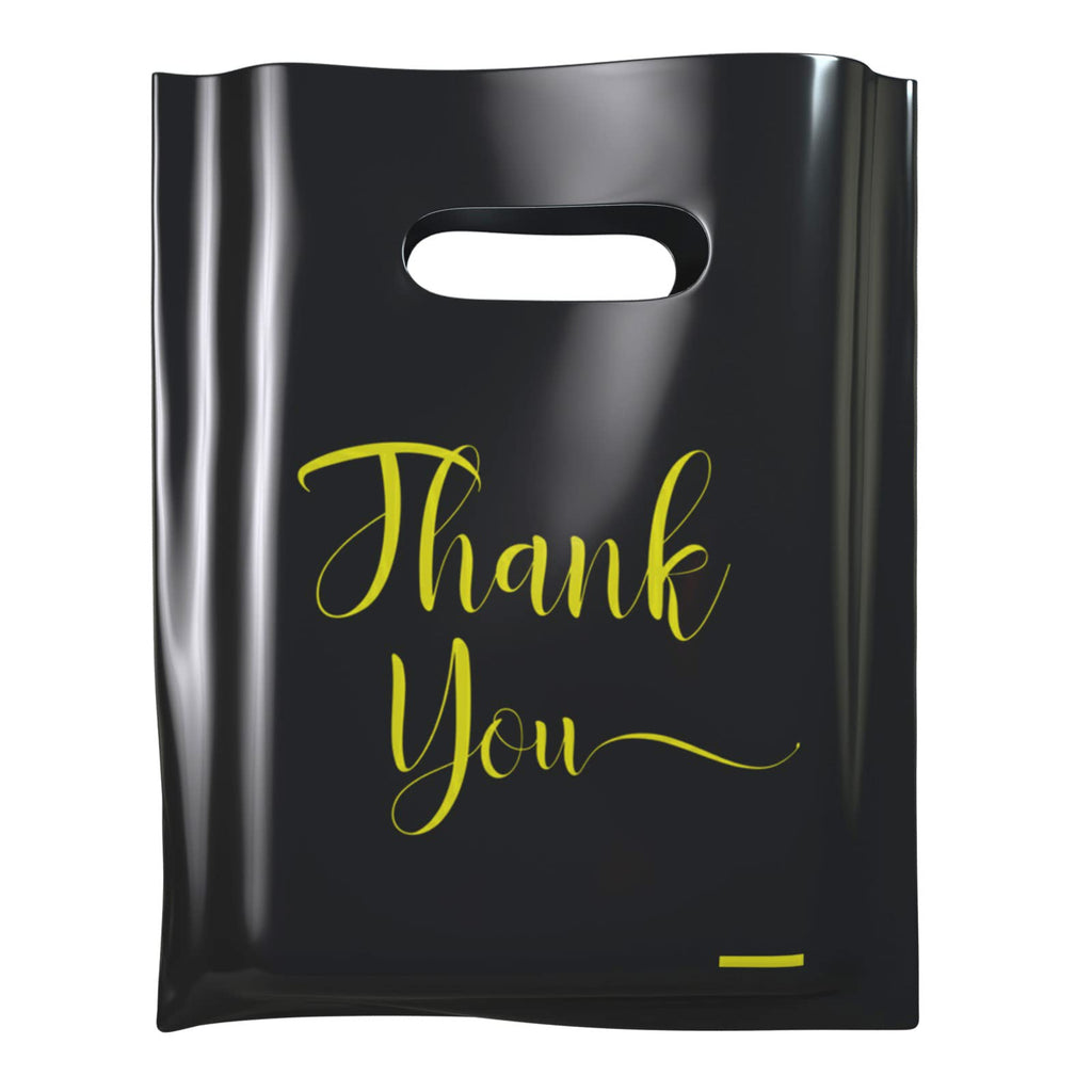 MLAFLY Thank You Bags for Business Small, 100 Pack Plastic Shopping Bags for Small Business, Merchandise Bags for Packaging Products, Retail Boutique Bags for Wholesale (Black,Medium(12x15))