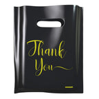 MLAFLY Thank You Bags for Business Small, 100 Pack Plastic Shopping Bags for Small Business, Merchandise Bags for Packaging Products, Retail Boutique Bags for Wholesale (Black,Medium(12x15))