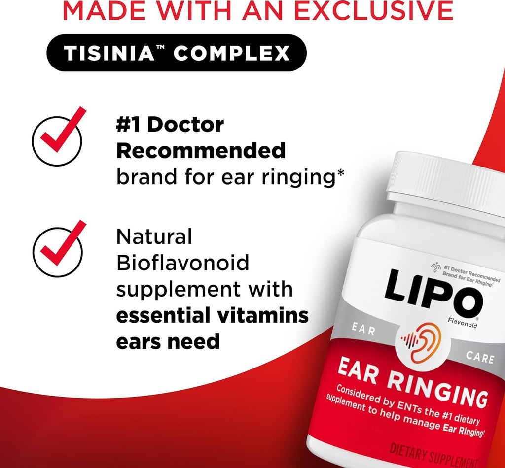 Lipo-Flavonoid Ear Ringing, Doctor-Recommended for Ringing Ears, Clinically Proven Lemon Bioflavonoid Complex with Vitamins C, B1, B2, B6, B12, & Calcium, 150 Caplets