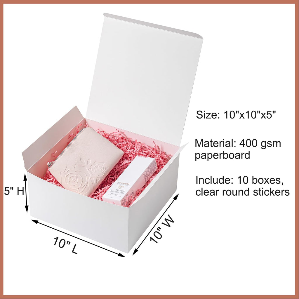 Mcfleet Gift Boxes with Lids 10x10x5 Inches 10 Pack Bridesmaid Proposal Box