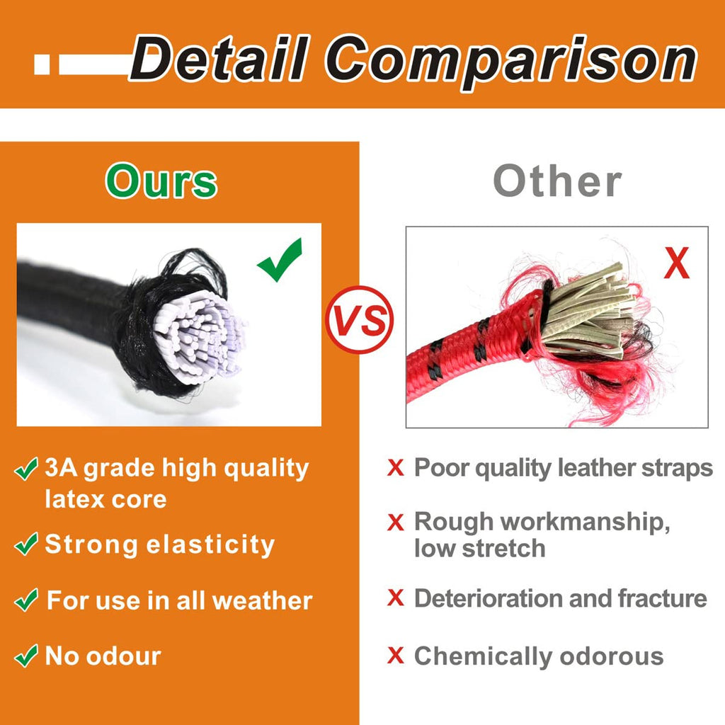 BEXSLE Bungee Cords with Hooks, Heavy Duty Outdoor Elastic Bungee Straps，No Odour Industrial Grade Bungee Rope for Securing Tarps, Luggage,Tents, Bikes or Garden Tidying 24in6pcs + 48in2pcs (Black)