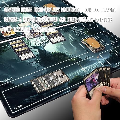 MTG Playmat Size 24x14in Free Storage Bags Non-Slip Backing, Ideal for Card Game Enthusiasts TCG Playmat (The Power of The Forest-Deck)