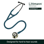 3M Littmann Cardiology IV Diagnostic Stethoscope, 6190, More Than 2X as Loud, Weighs Less, Stainless Steel Champagne-Finish Chestpiece and Stem, 27" Caribbean Blue Tube, Black Headset