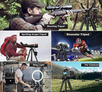 Spotting Scope Tripod, Shooting Tripod and Compact Shooting Stand Rest Hunting V Yoke, with Binoculars Adapter and Removable 360° Rotate Fluid Head, Perfect for Binoculars, Spotting Scope, Shooting