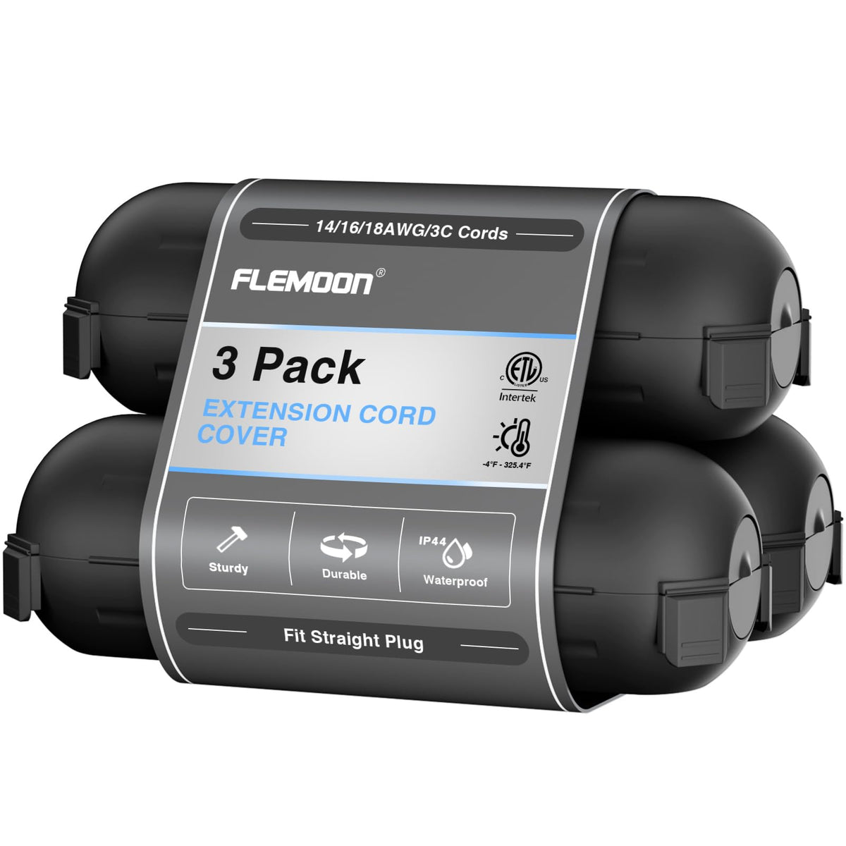 [3 Pack] Flemoon Outdoor Extension Cord Safety Cover with Waterproof Seal
